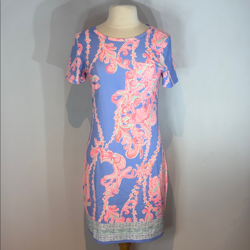 Lilly Pulitzer DECLAN DRESS medium GO WITH THE FLOW ENG Blue Peri NWOT - Picture 13 of 15